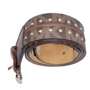 Michael Kors Brown & Gold Riveted Women’s Genuine Leather Logo Belt Size Small